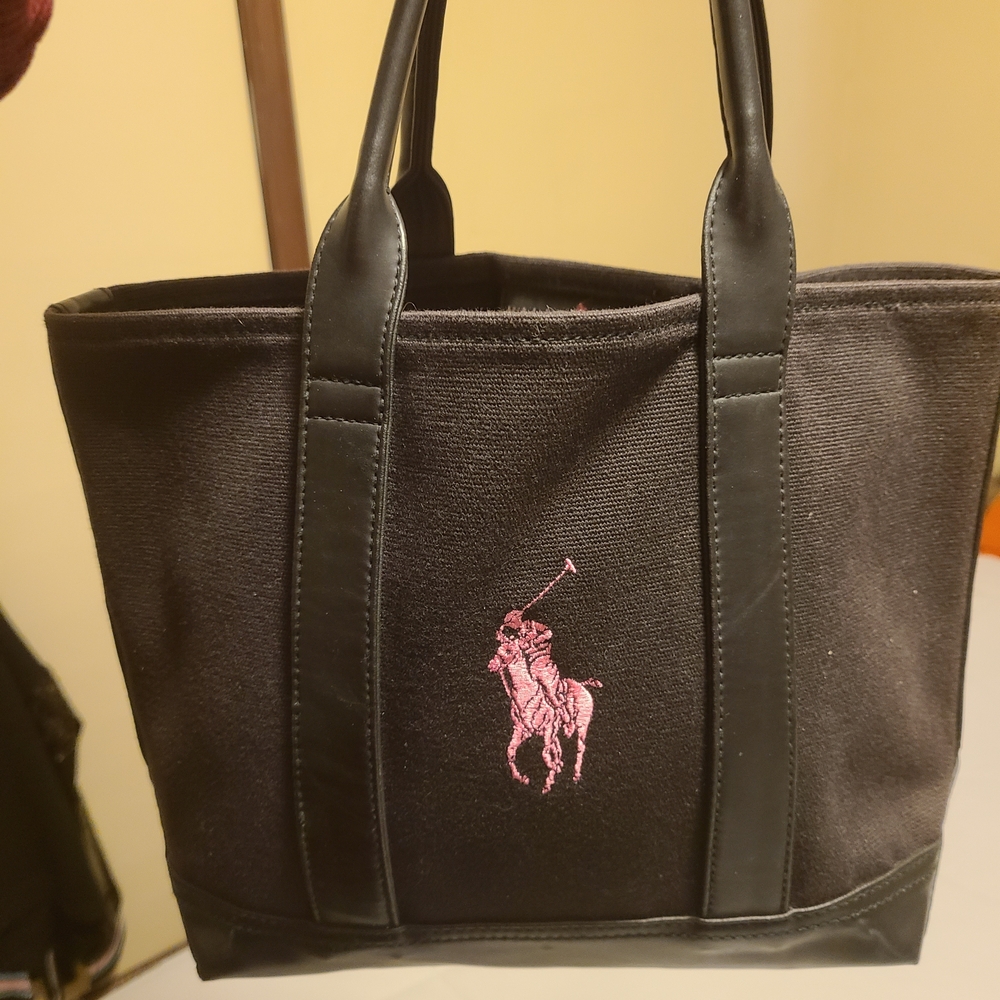 VERY RARE Polo by Ralph Lauren Black Bag with Pink Emblem